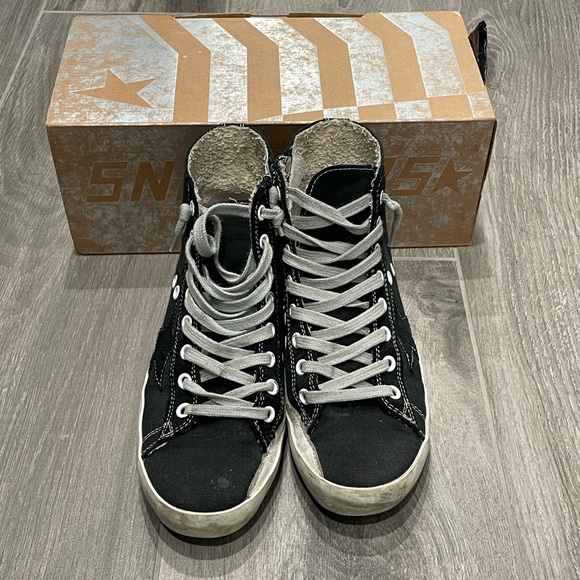 GOLDEN GOOSE Authentic Francy Black canvas high top sneaker-36 - Picture 2 of 10